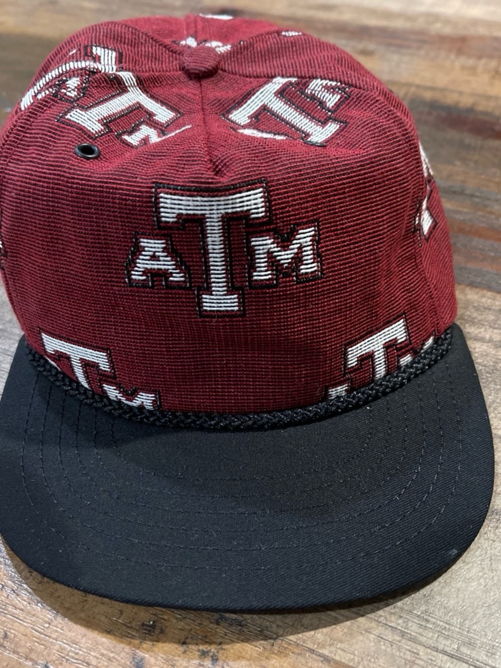 Maroon and Black Rope-Trim Corduroy Cap